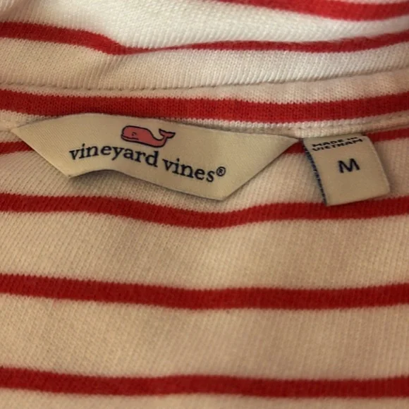 Vineyard Vines 1/4 Zip Fleece Sweatshirt M Orange White Stripe Sweater Preppy - Picture 3 of 9
